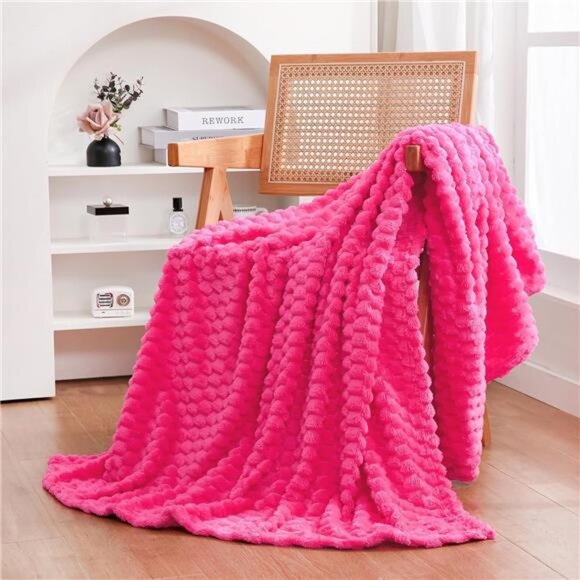 hot pink throw blanket fuzzy soft plush fleece lightweight cozy couch sofa bed - Picture 1 of 7